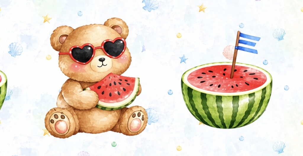 夏クマとスイカのマスキングテープ