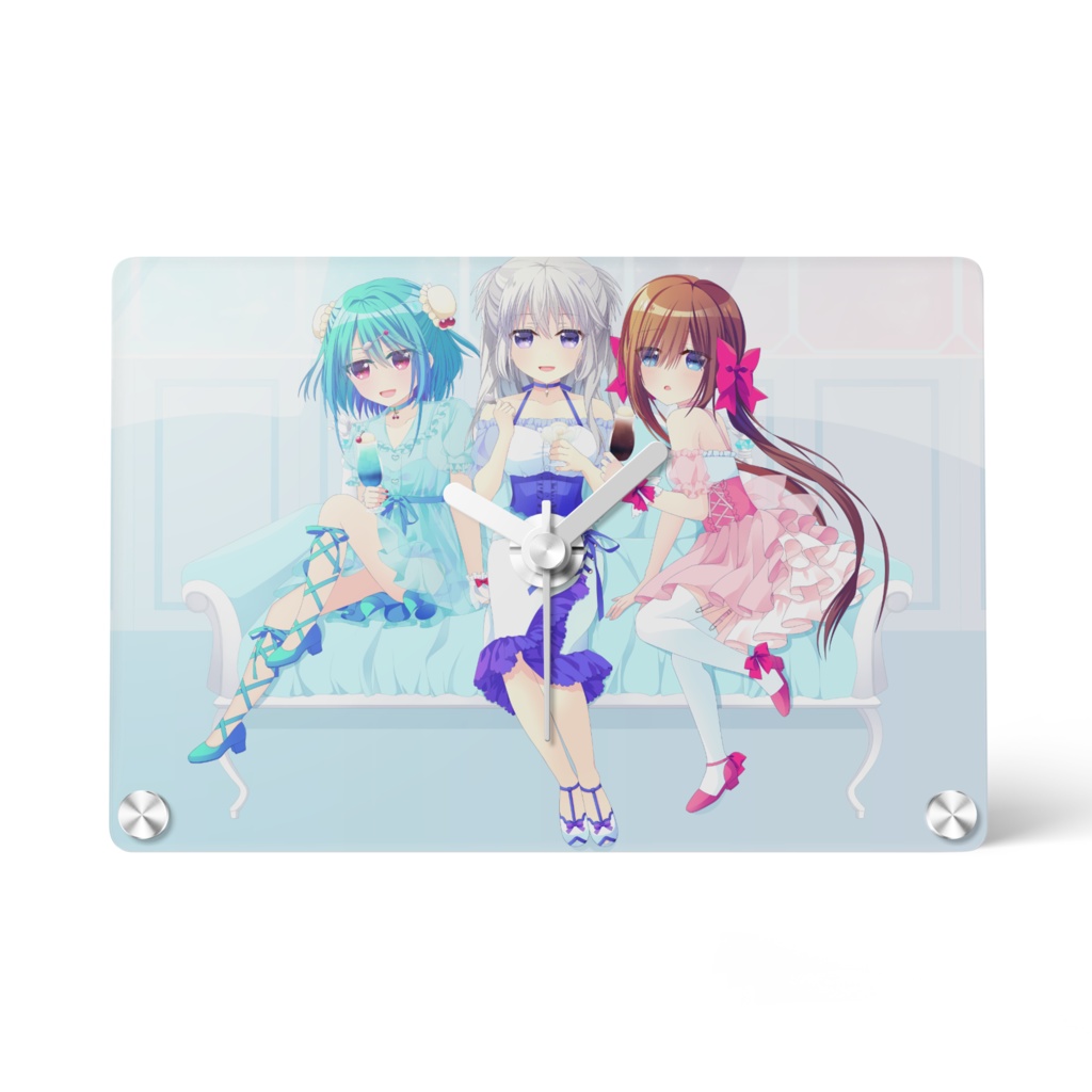 【糖分アイスフロート-ソーダ・兎衣・香深-】キービジュアルアクリル時計