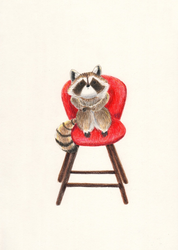 <残り1点>原画「考えるあらいぐま」