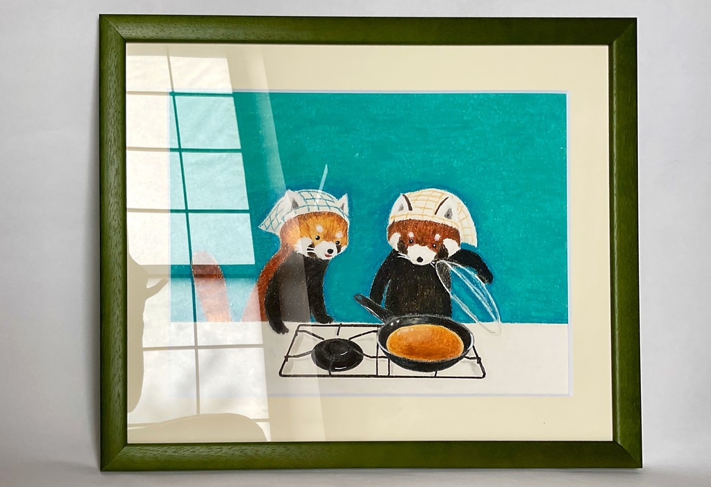 <残り1点>原画「ホットケーキ日和のレッサーパンダ」