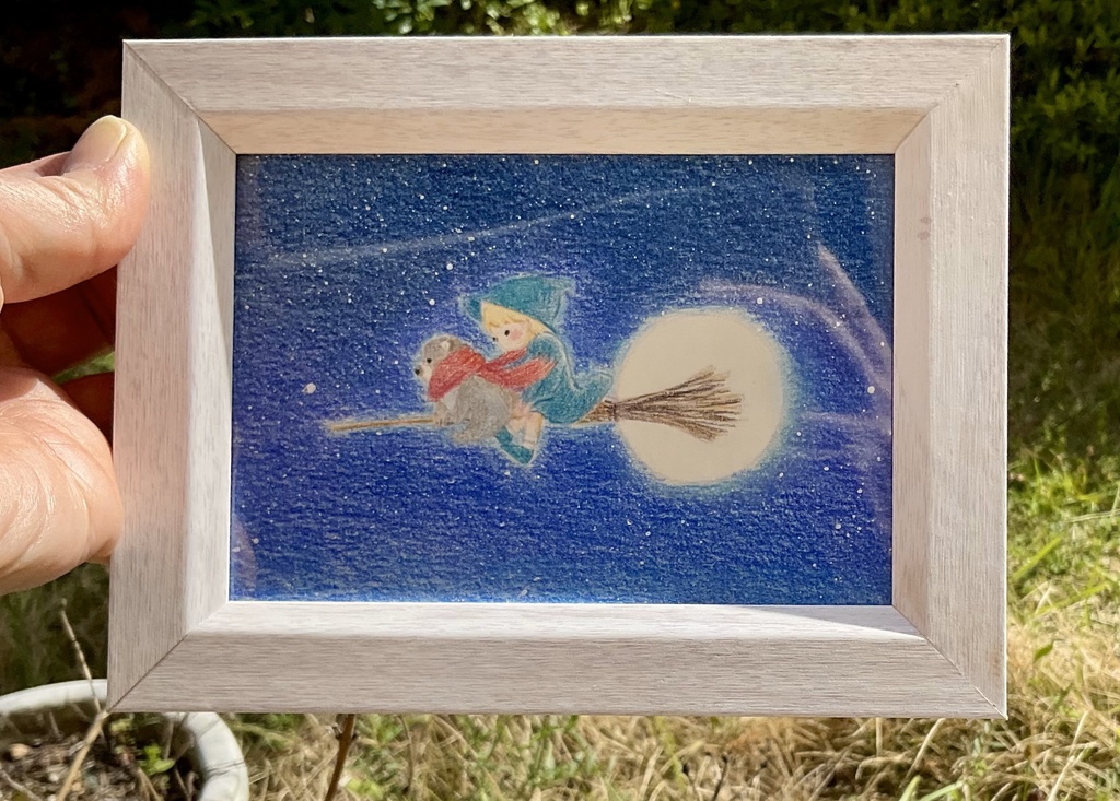 <残り1点> 色鉛筆 原画「魔女の子とわんこ」