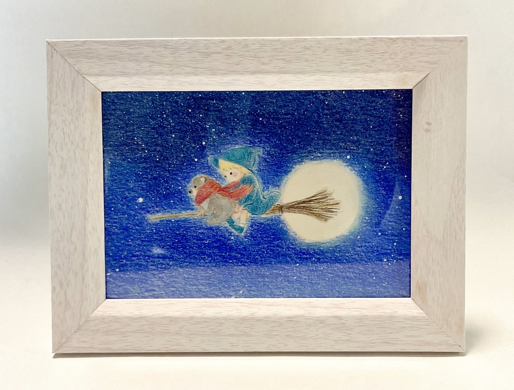 <残り1点> 色鉛筆 原画「魔女の子とわんこ」