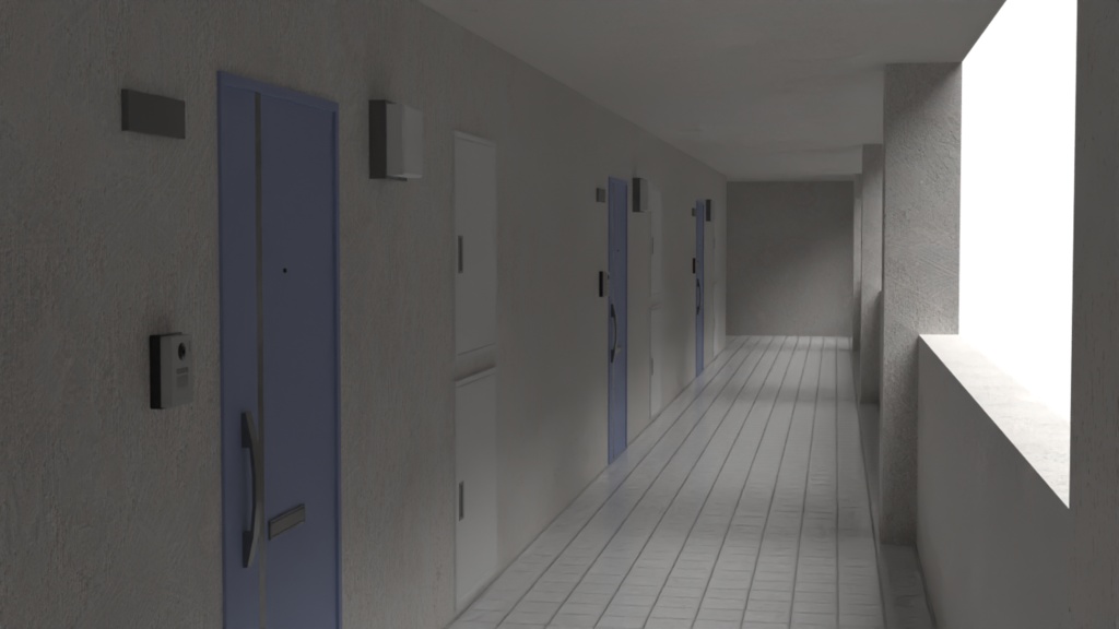 マンションの廊下+インターホン