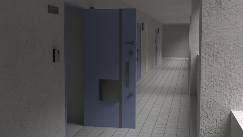 マンションの廊下+インターホン