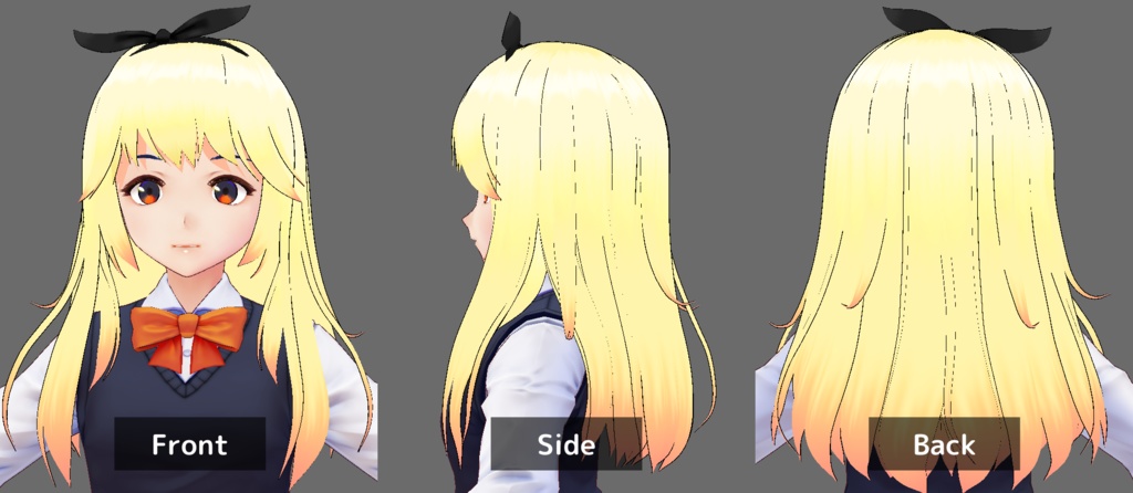 【VRoid用ヘアプリセット】外ハネMバング+ストレートロング+リボン【テクスチャ付・揺れもの設定済】