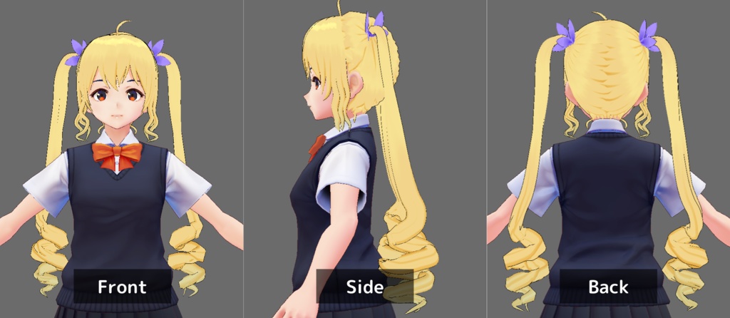【VRoid用ヘアプリセット】Mバング+ロングツインロール【テクスチャ付・揺れもの設定済】