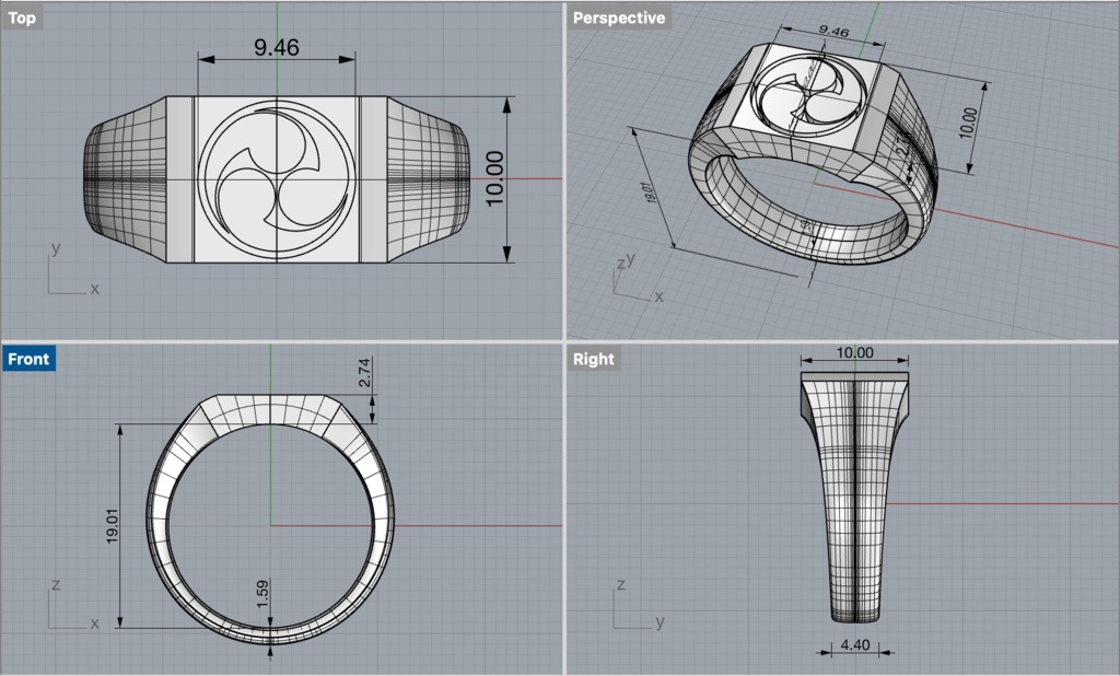 【3Dプリント用STLデータ】左三つ巴家紋シグネットリング|Japanese Kamon Ring