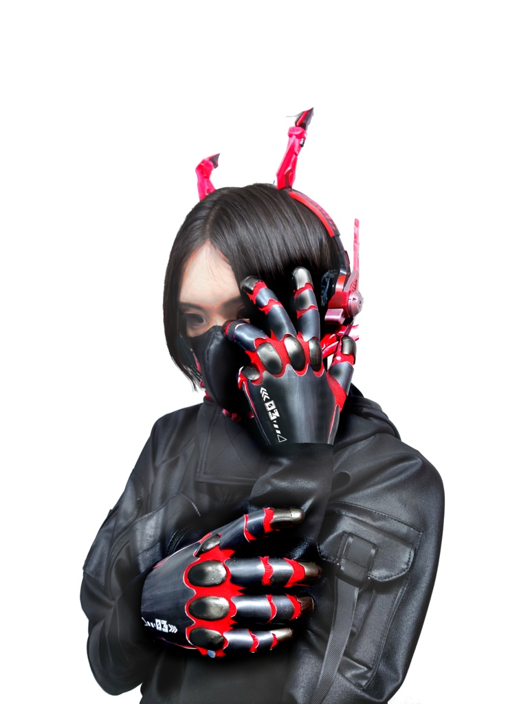 サイボーグ手袋(メカver')レッドベース・ガンメタル/男性用サイズ