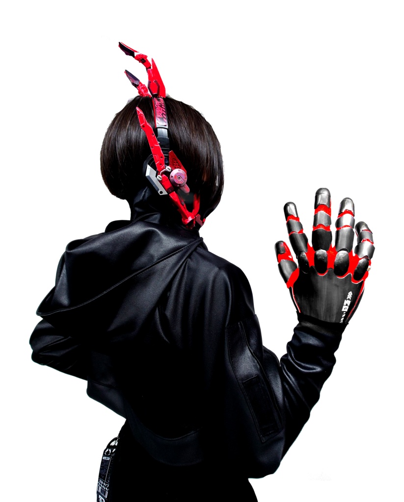 サイボーグ手袋(メカver')レッドベース・ガンメタル/男性用サイズ