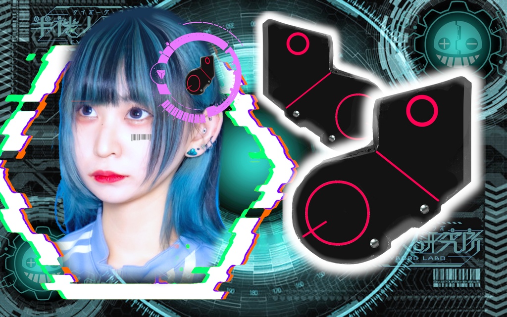 サイバーヘアクリップ typeーB(ブラックレッドver')※左右セット