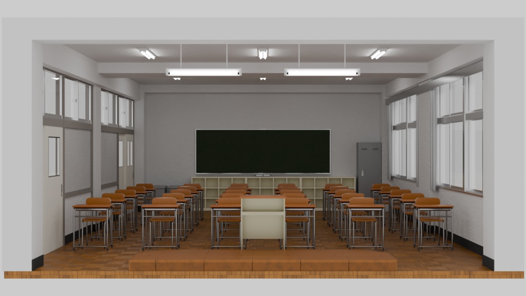 教室【3dモデル】廊下付き