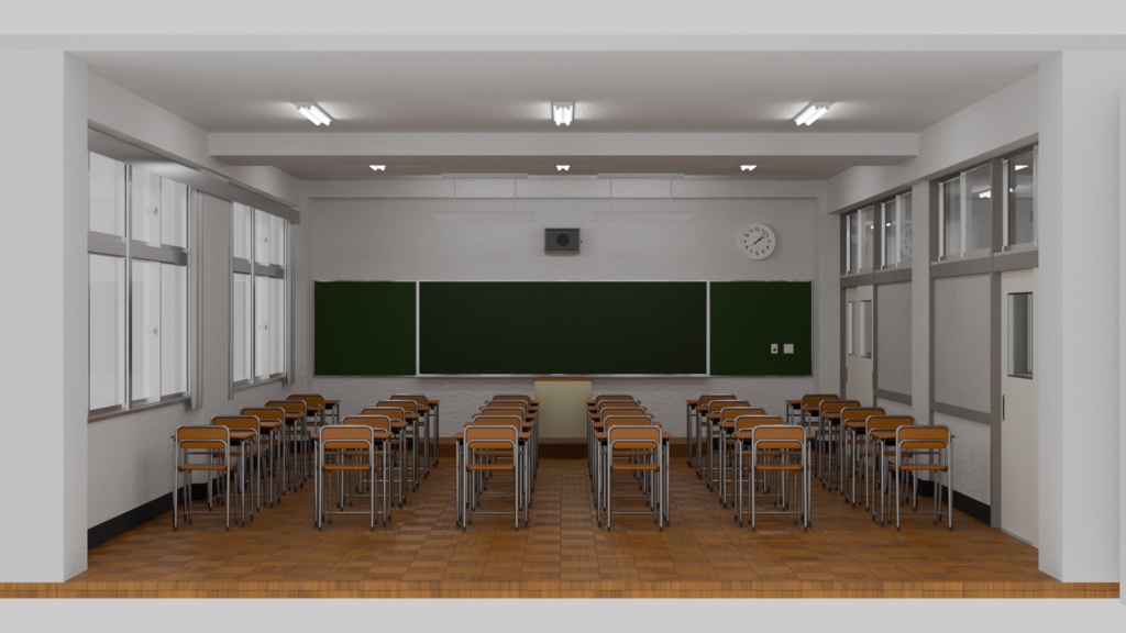 教室【3dモデル】廊下付き