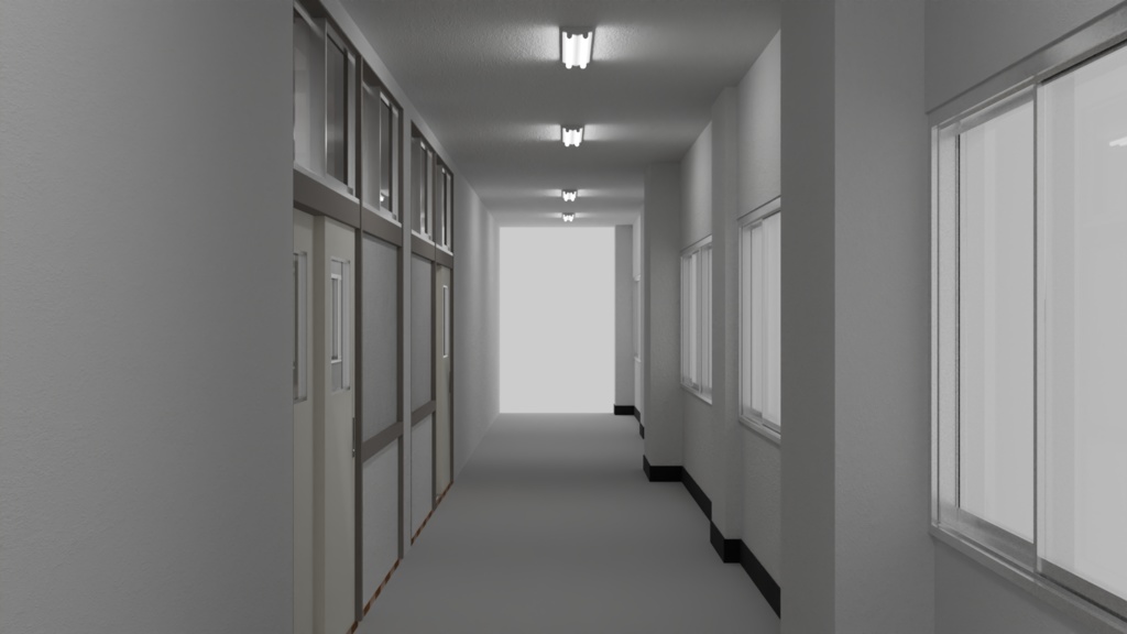 教室【3dモデル】廊下付き