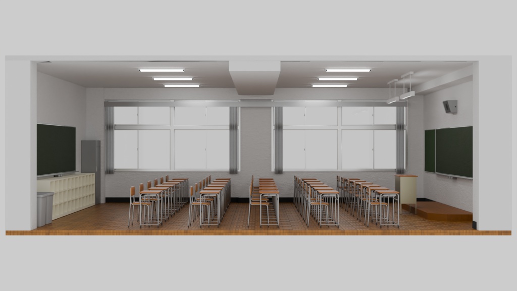 教室【3dモデル】廊下付き