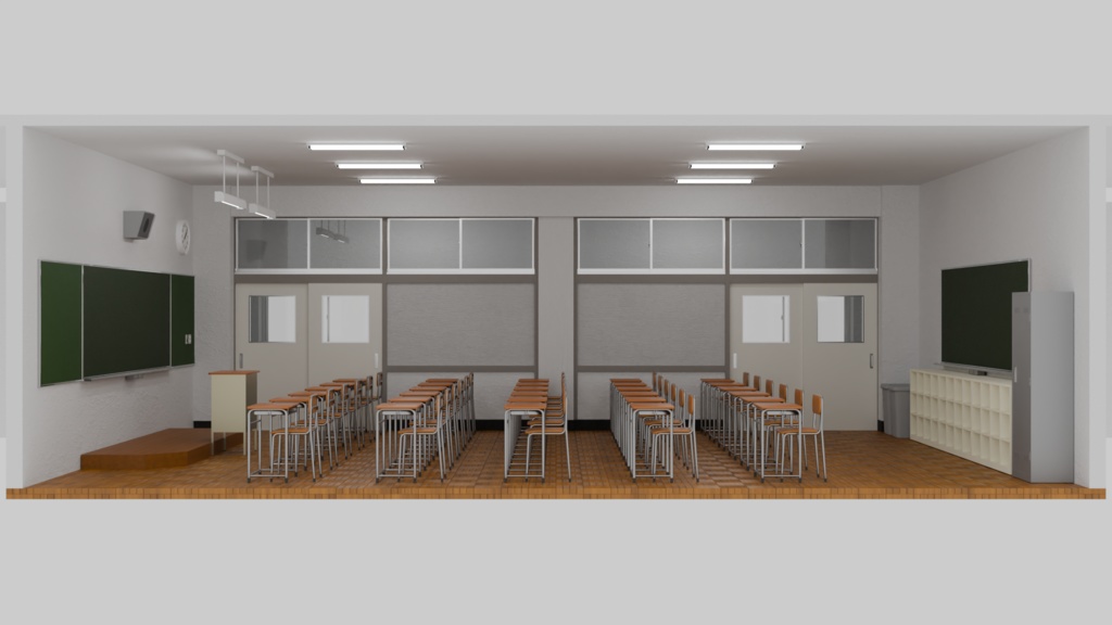 教室【3dモデル】廊下付き