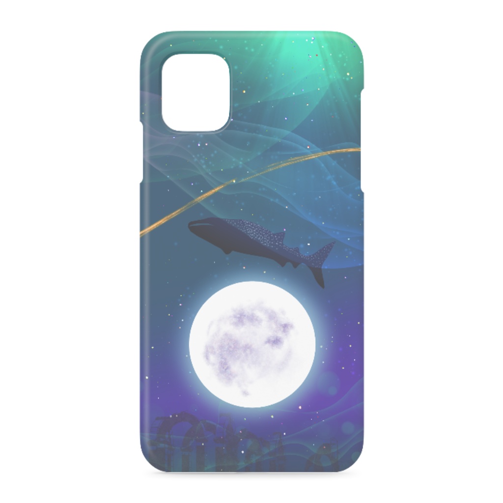 ジンベエザメと遺跡と海の中の月　側面印刷ありiPhoneケース