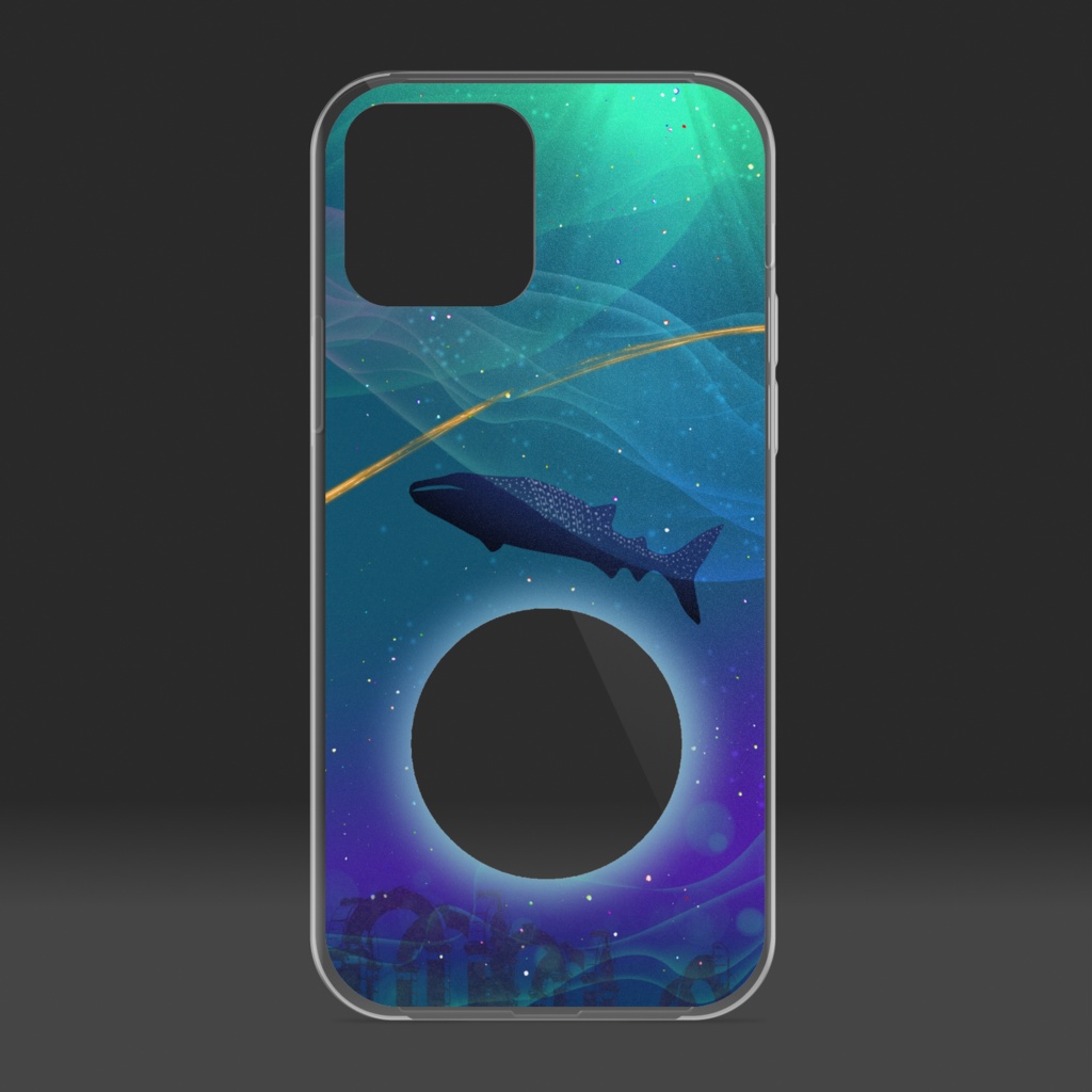 ジンベエザメと遺跡と海の中の月 クリア窓付きiPhoneケース