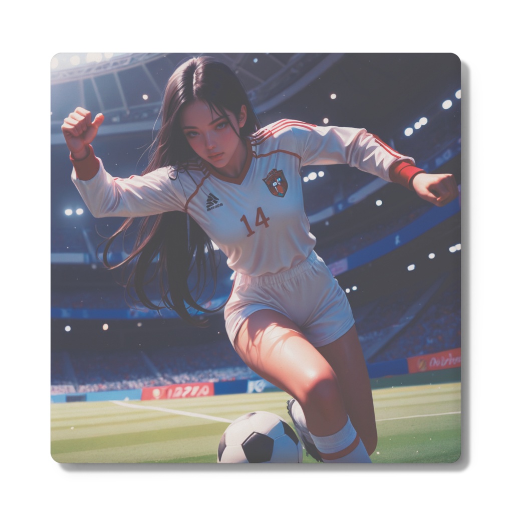 サッカー女子ホワイトユニ14番コースター