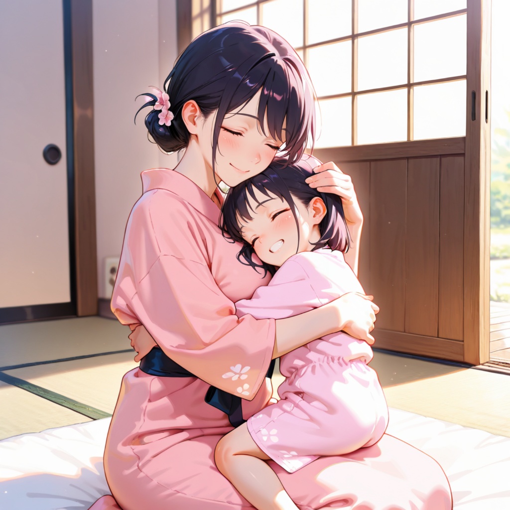 母と子のしあわせな時間イラスト（５枚セット）