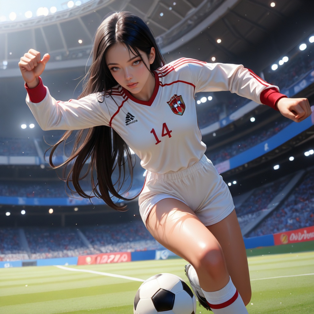 サッカー女子ホワイトユニフォームNo.14（ドリブル）