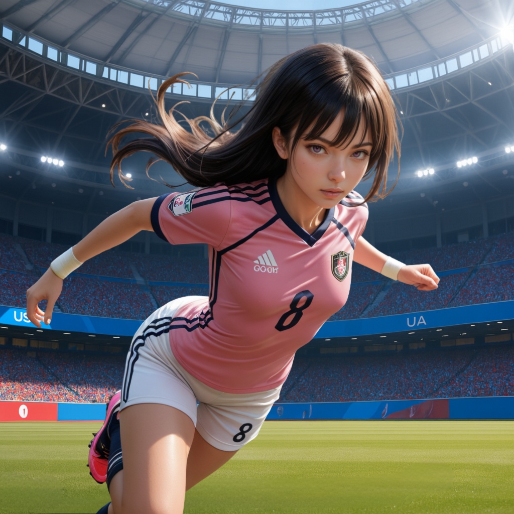 サッカー女子ピンクユニフォームNo.8（疾走）