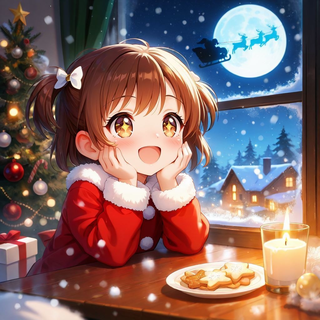 クリスマスの夜｜高精細アニメ風イラスト（4096×4096 PNG）