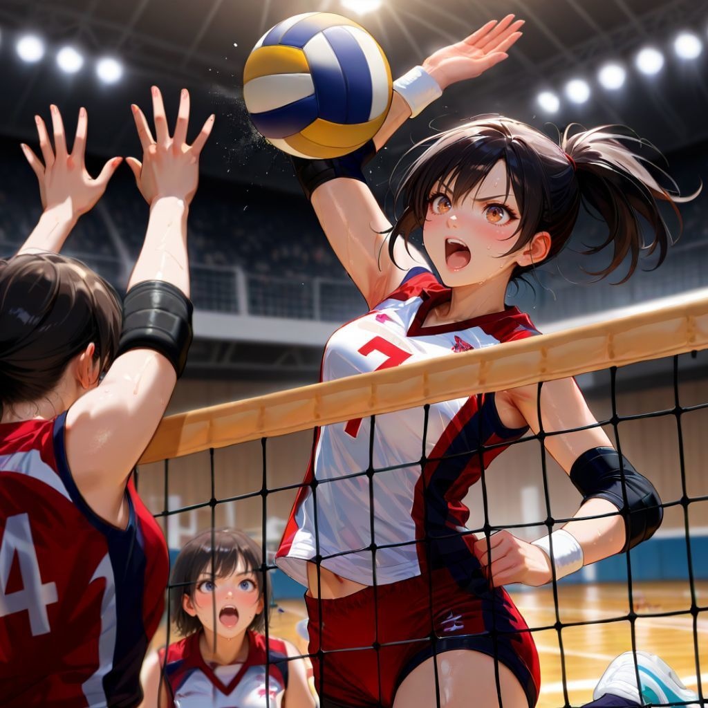 バレーボール女子（アタッカー）｜高精細アニメ風イラスト（4096×4096 PNG）
