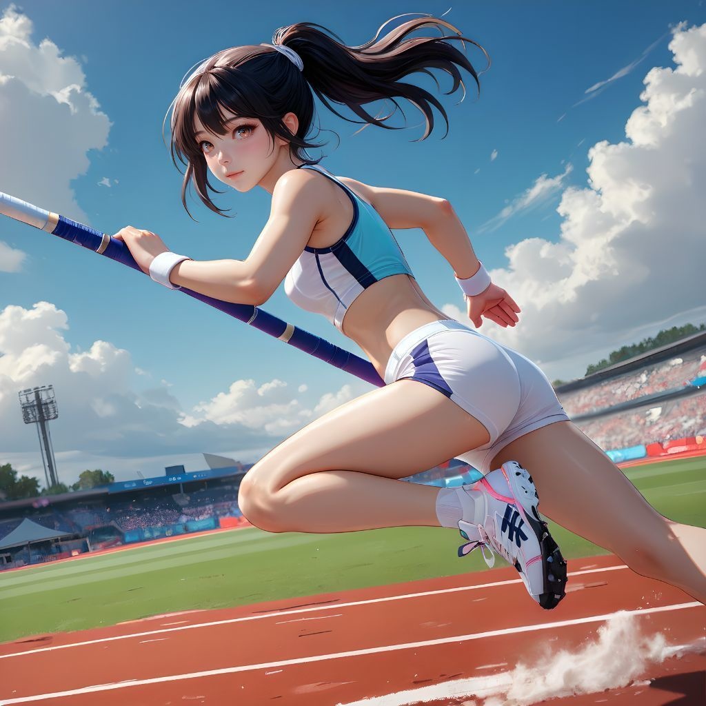 スポーツ女子（棒高跳び：助走）｜高精細アニメ風イラスト（4096×4096 PNG）