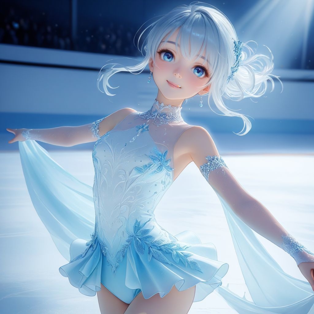 氷上ポーズ｜高精細アニメ風イラスト（4096×4096 PNG）