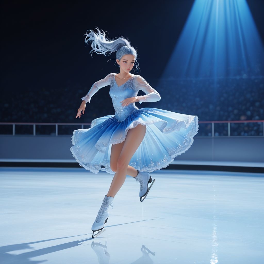 フィギュアスケート（アクセル初動）｜高精細アニメ風イラスト（4096×4096 PNG）