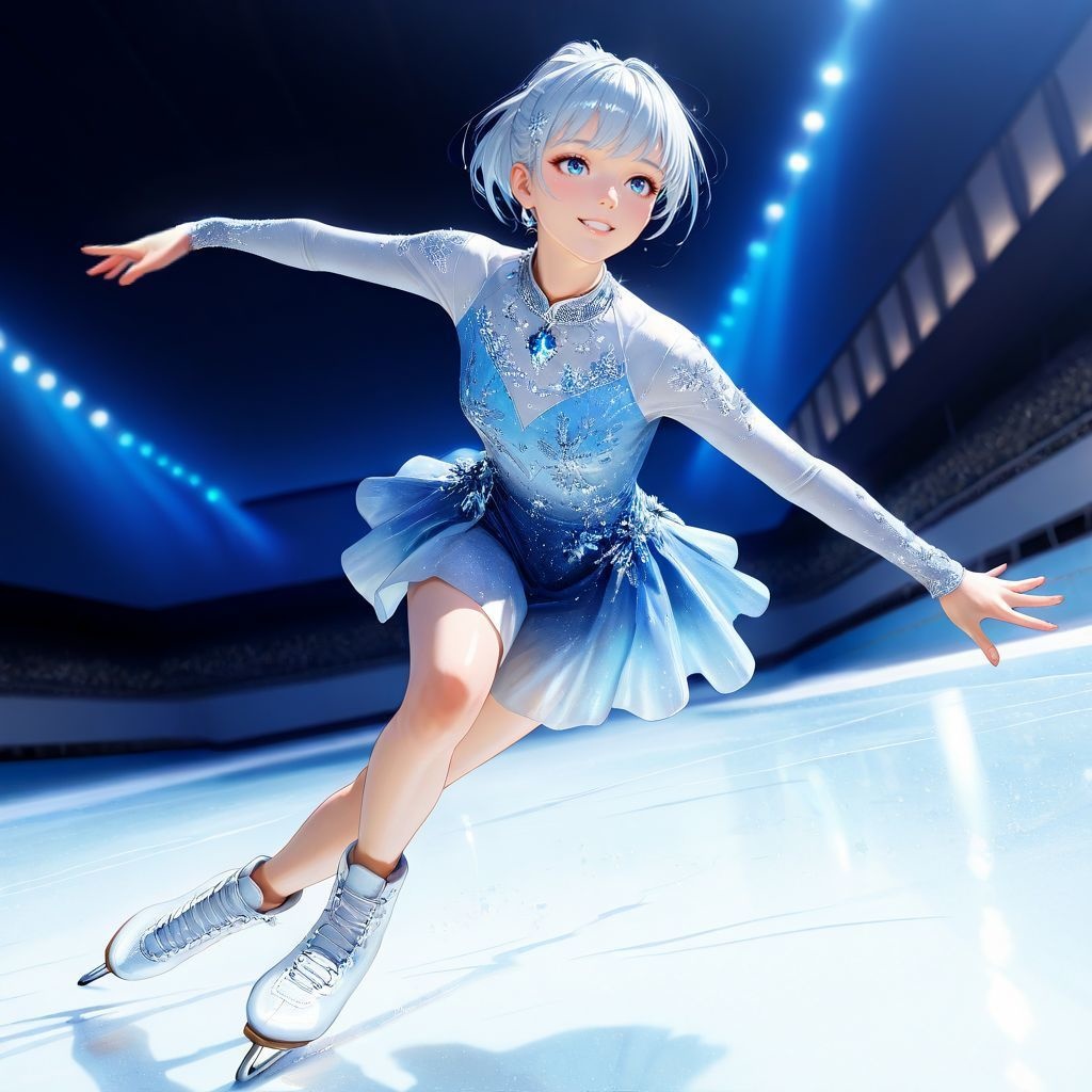 フィギュアスケート（滑走）｜高精細アニメ風イラスト（4096×4096 PNG）