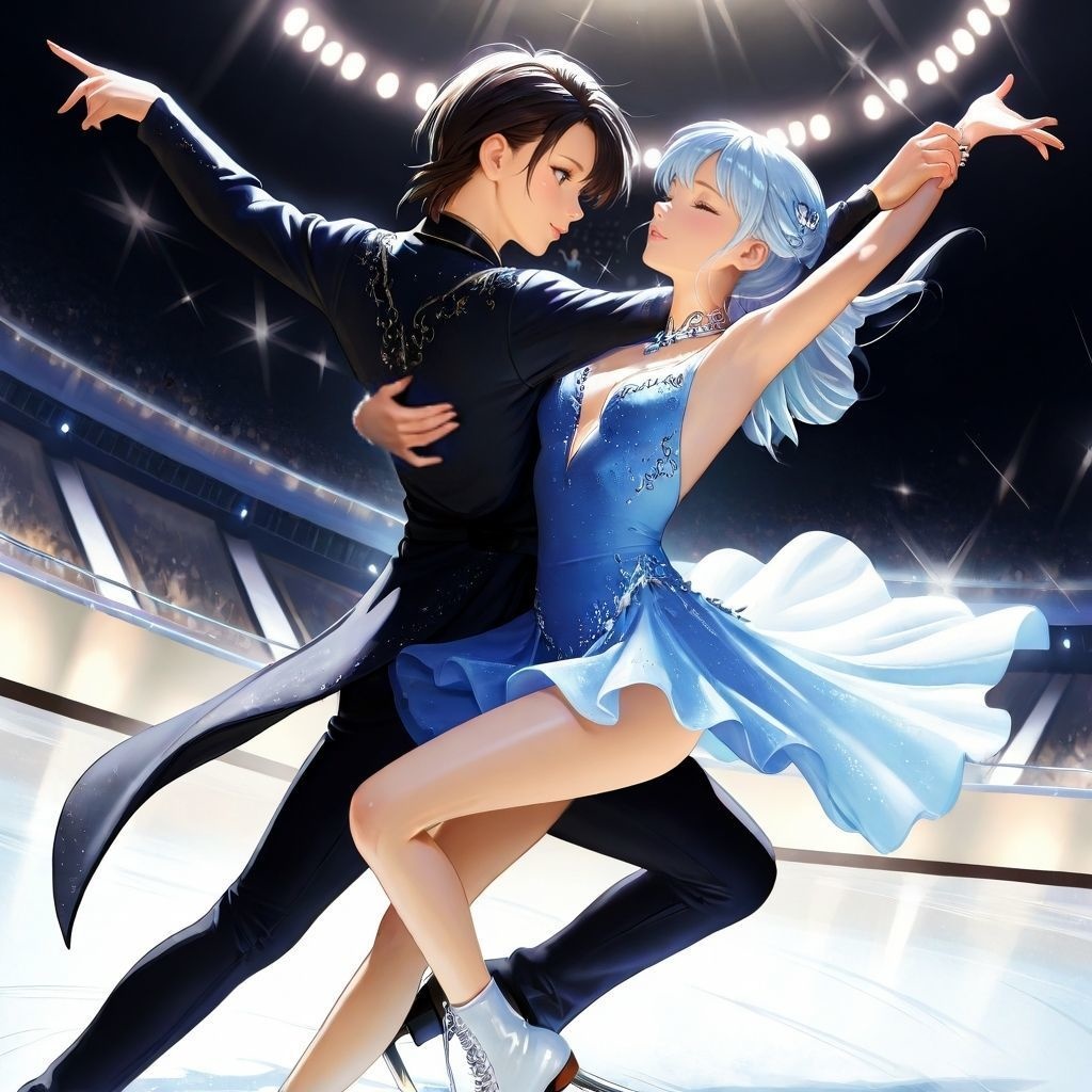 フィギュアスケート（デュエット）｜高精細アニメ風イラスト（4096×4096 PNG）