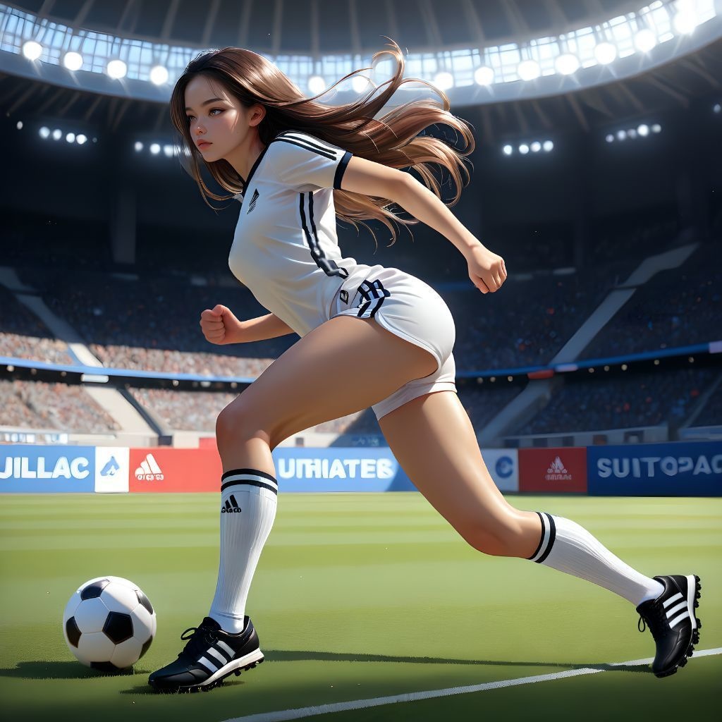 サッカー女子（スルーパス）｜高精細アニメ風イラスト（4096×4096 PNG）