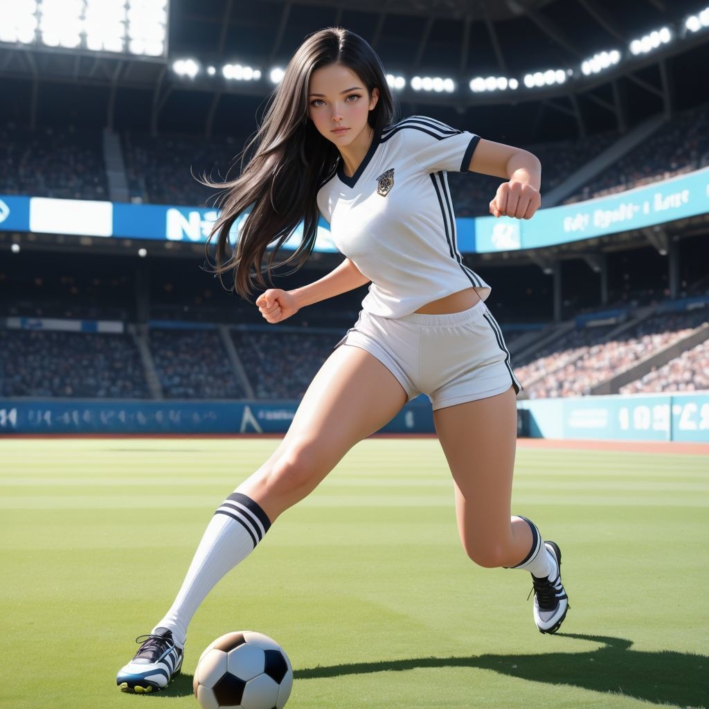 サッカー女子（ストライカー）｜高精細アニメ風イラスト（4096×4096 PNG）