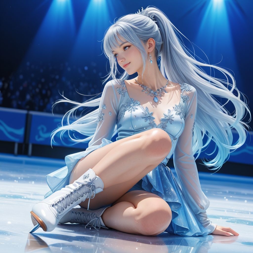フィギュアスケート（フィニッシュ）｜高精細アニメ風イラスト（4096×4096 PNG）
