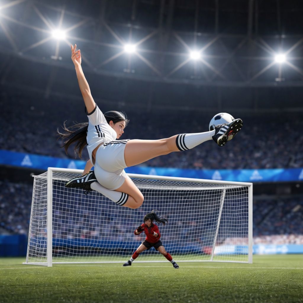 サッカー女子（ボレーシュート）：イラスト 6枚セット（動画付き）