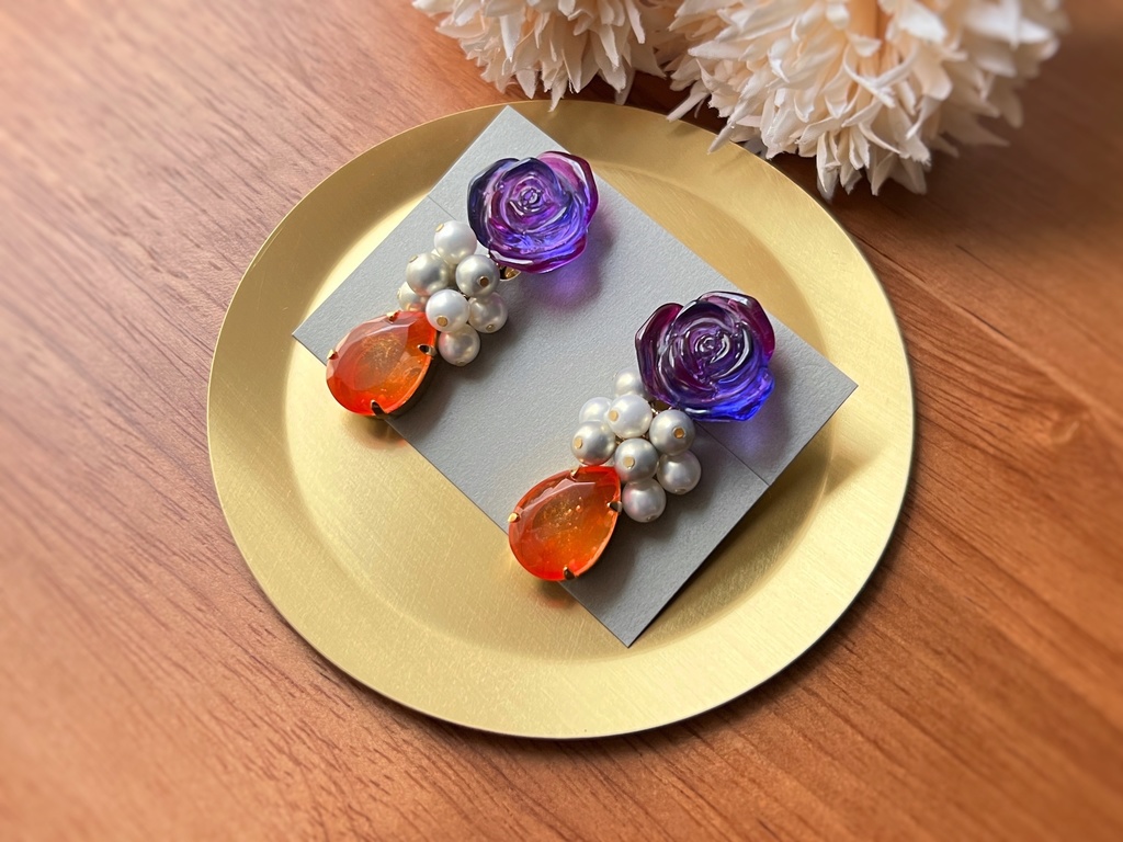 Mad Party イメージ 薔薇とひと雫の耳飾り ピアス/イヤリング
