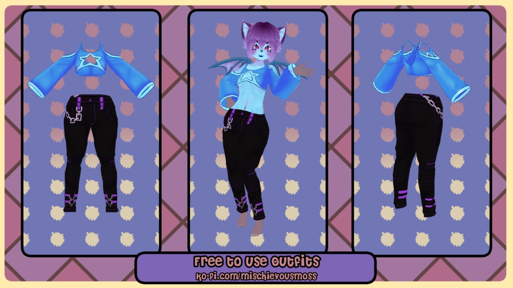 F2U Blue Star Shirt + Tripp Pants - Vroid Studio Texture