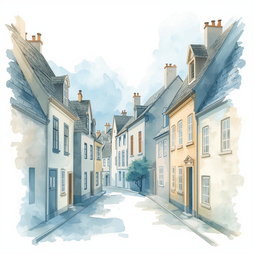 水彩×水色 アンティーク旅行クリップアート|やさしいパステル旅素材 PNG