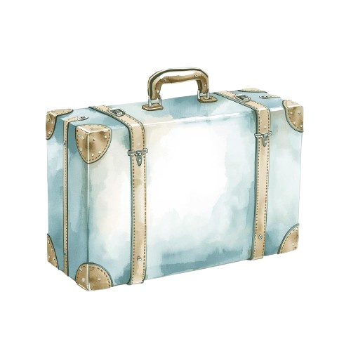 水彩×水色 アンティーク旅行クリップアート|やさしいパステル旅素材 PNG