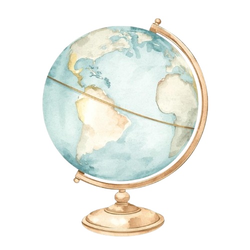 水彩×水色 アンティーク旅行クリップアート|やさしいパステル旅素材 PNG