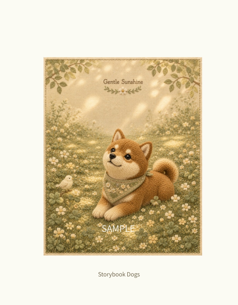     Storybook Dogs｜Gentle Sunshine ― 赤柴犬とやさしい陽だまり｜布絵本風デジタルアート