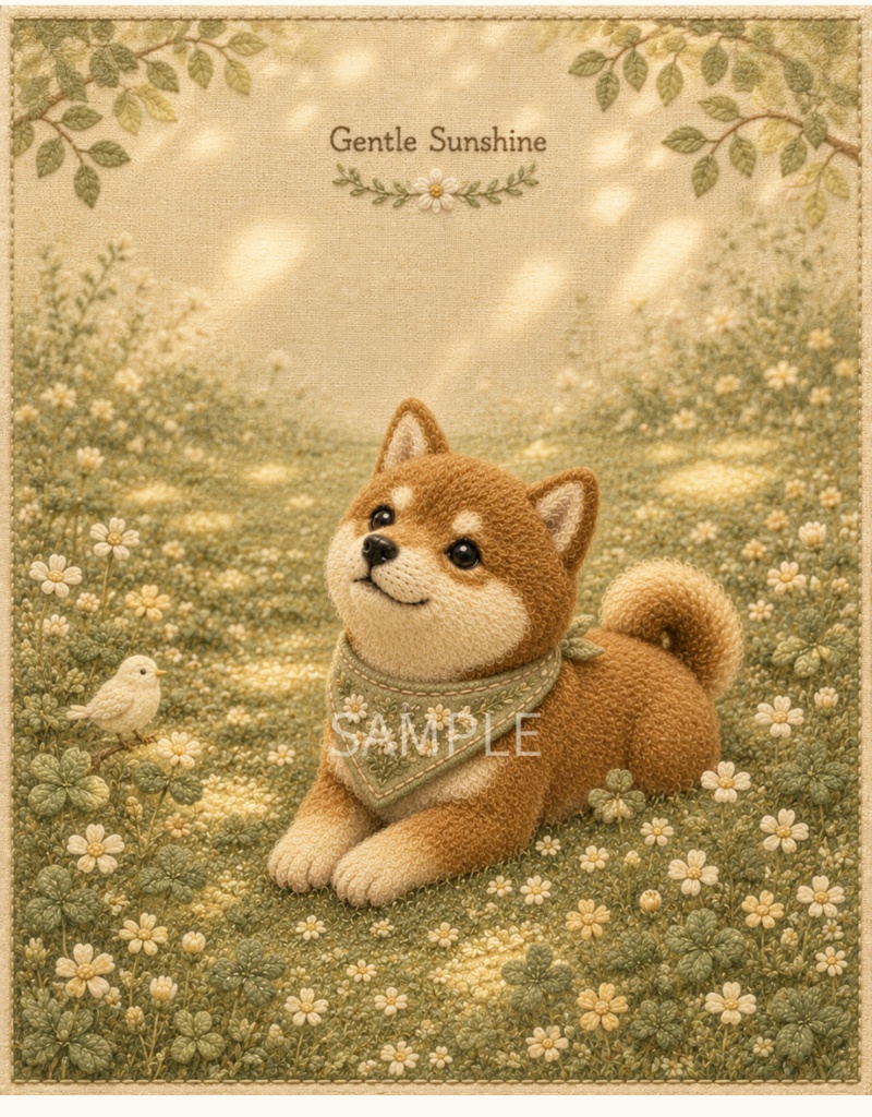 Storybook Dogs|Gentle Sunshine ― 赤柴犬とやさしい陽だまり|布絵本風デジタルアート