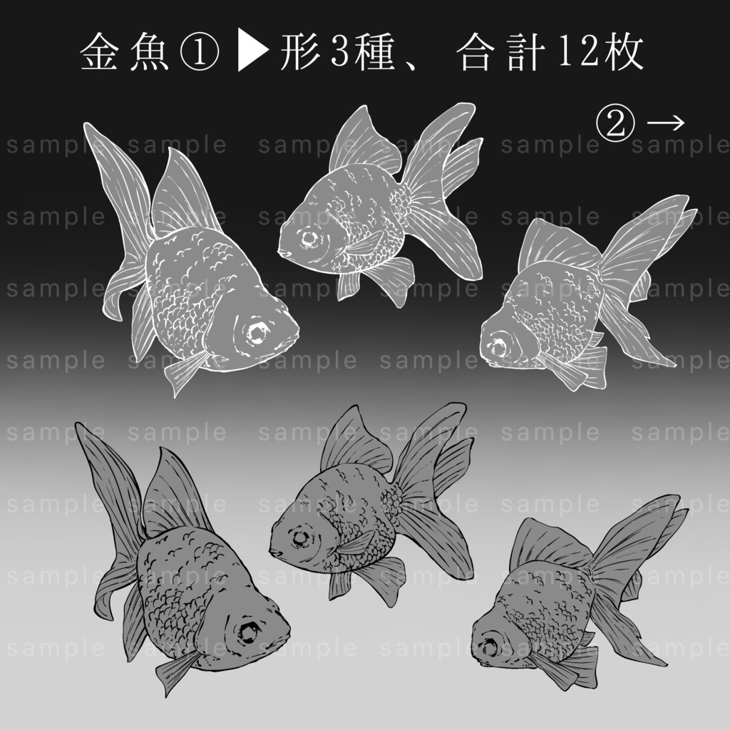 【イラスト素材】全40枚/魚の線画イラスト【手描き】