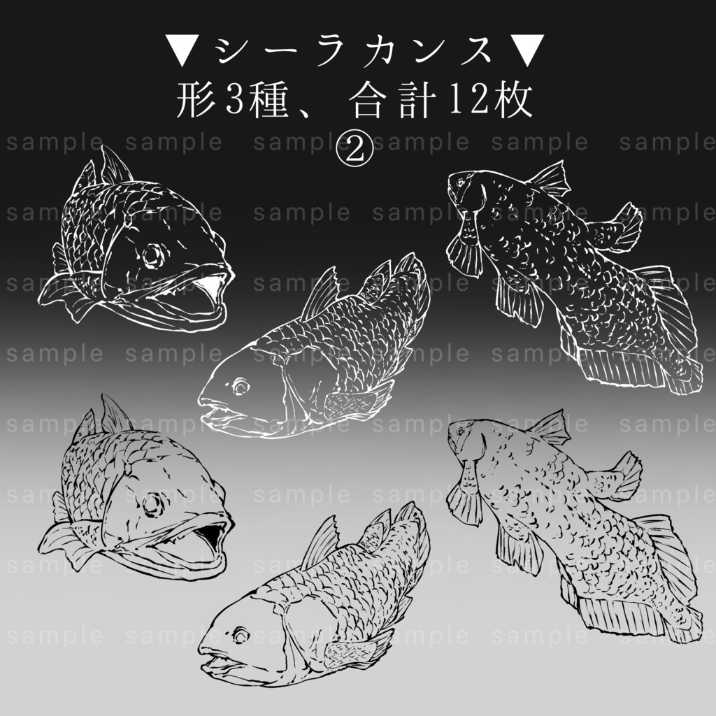 【イラスト素材】全40枚/魚の線画イラスト【手描き】