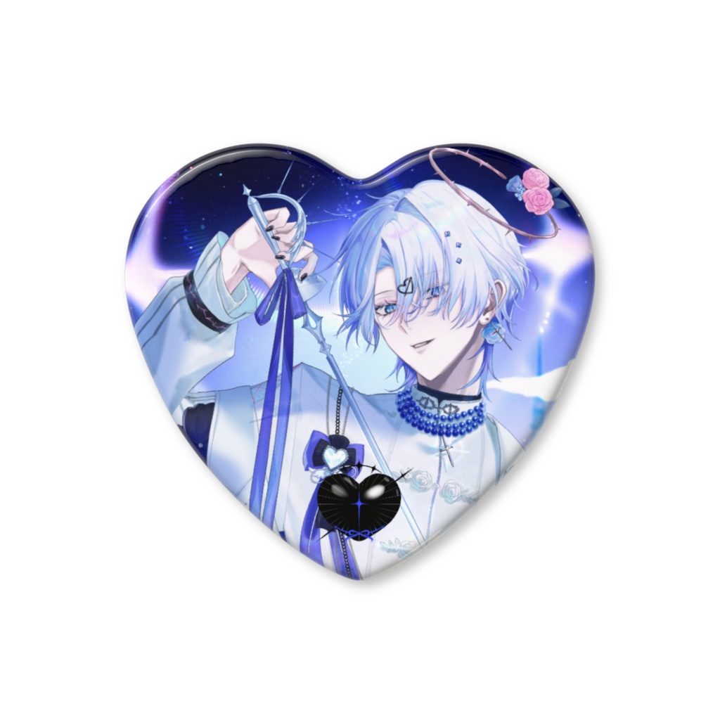 キューピッドのハート缶バッジ｜1周年記念