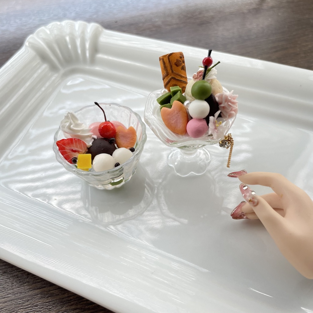 フェイクフード　あんみつ、ミニ桜パフェ