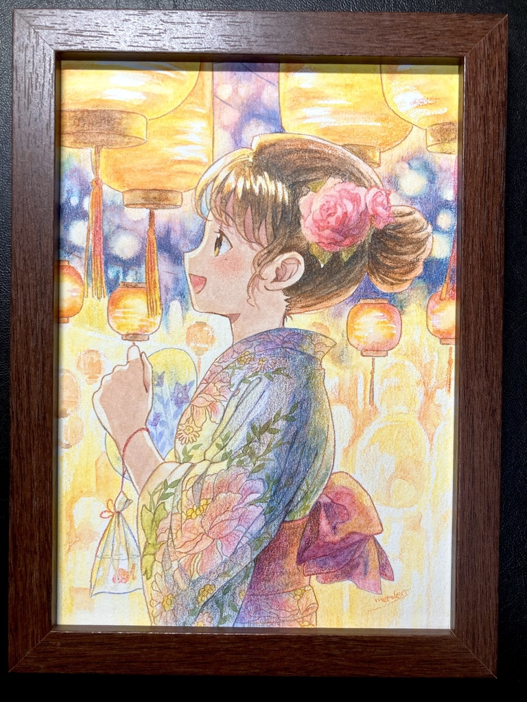 原画:「夏祭り(水彩色鉛筆使用)」