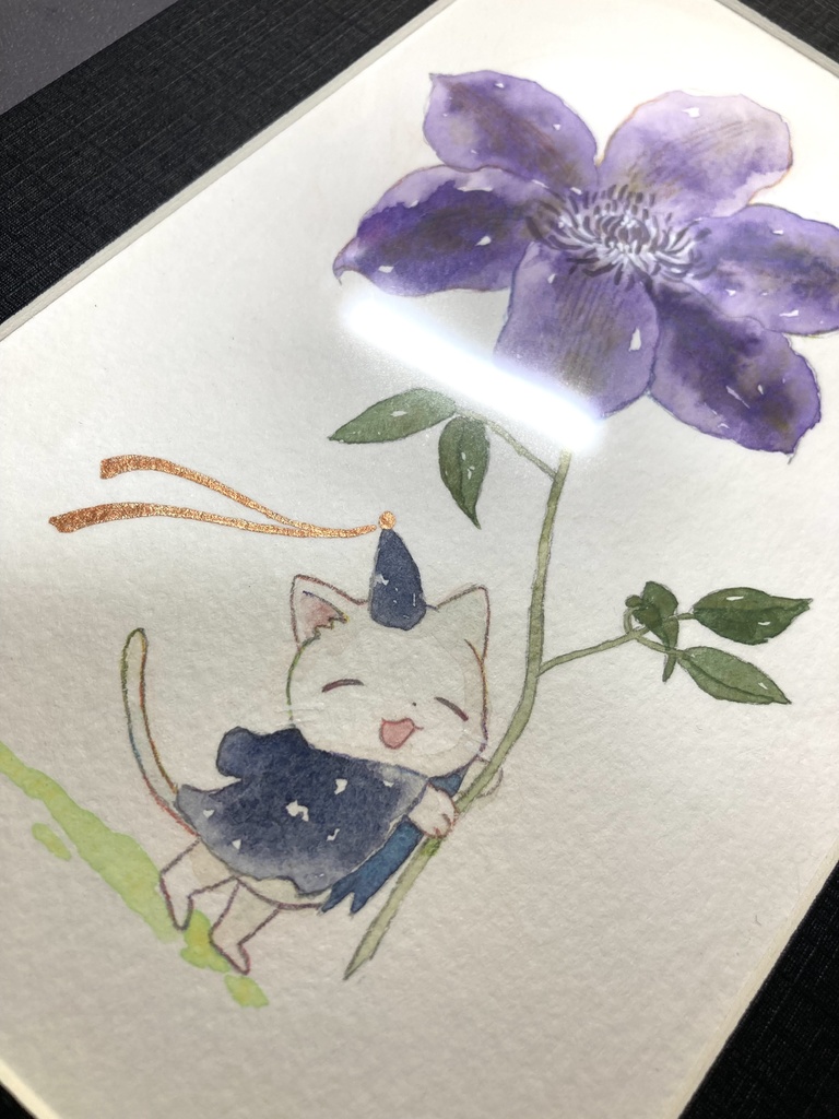 マット付き原画:「ボウシちゃんとクレマチス」