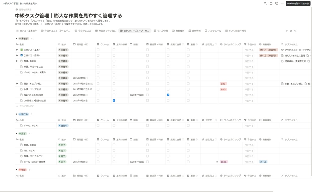 【Notionテンプレート】中級タスク管理|膨大なタスクを見やすく管理する